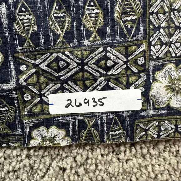 Woolrich Hawaiian Shirt Mens Large Blue White Polynesian Cotton Button Up FLAW - Picture 13 of 13